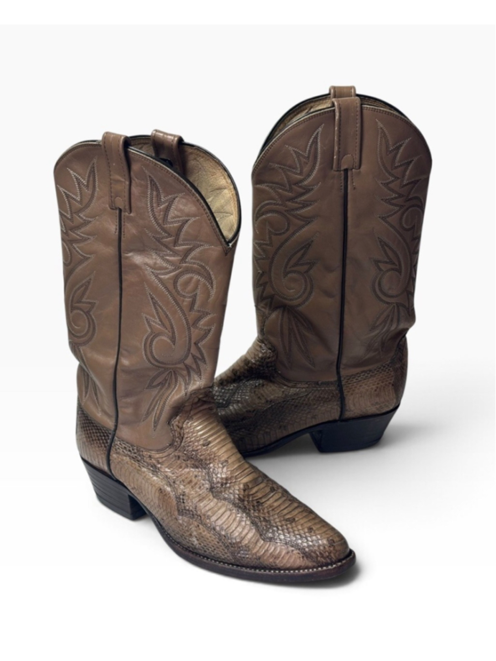 Dan Post Men’s Western Cowboy Boots Leather Python Skin 11D Taupe Brown Vintage